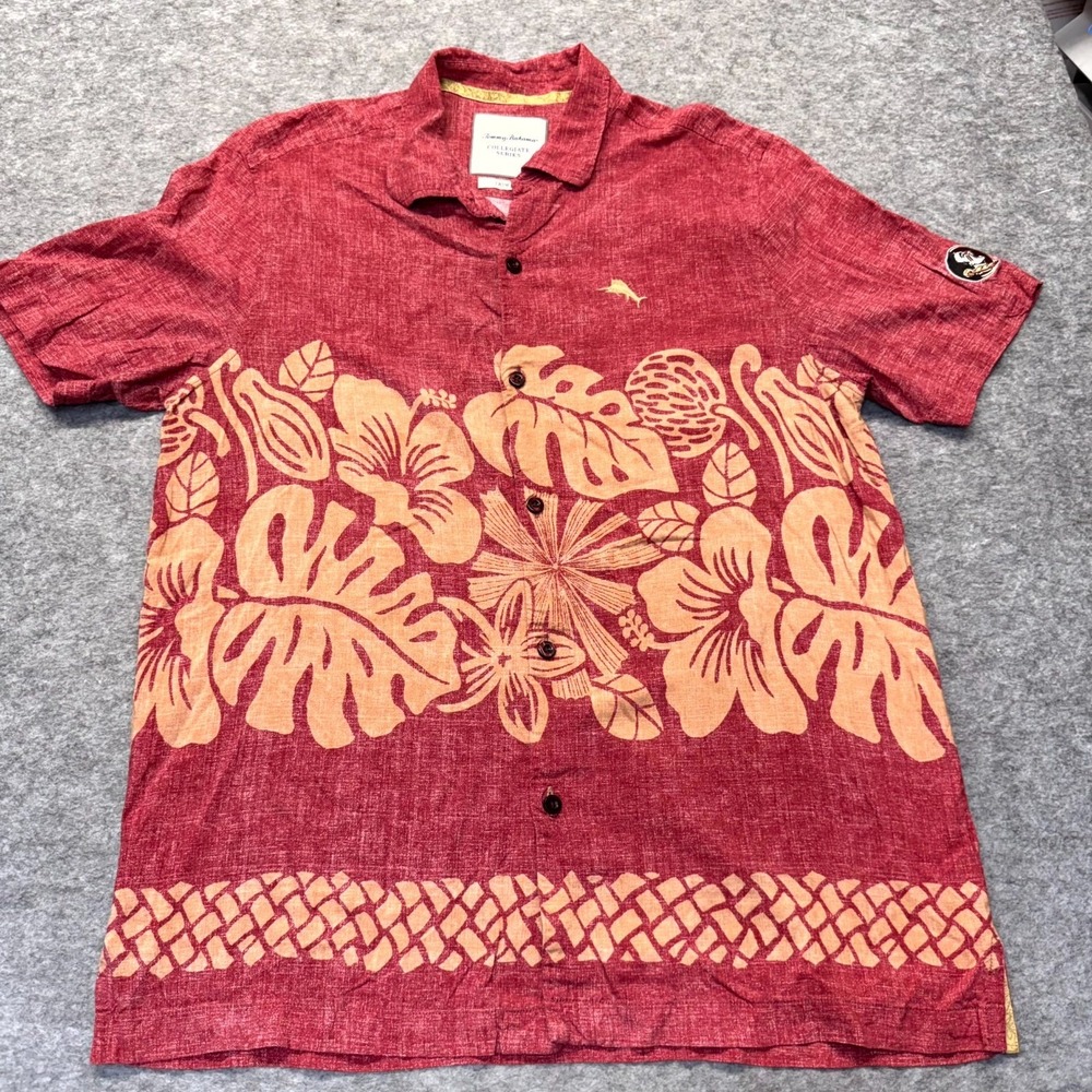 Tommy Bahama Hawaiian Shirt‎ Men's XL Red FSU Seminoles Collegiate Trim Fit